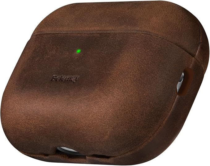 Belemay Handcrafted Crazy Horse Leather Case for AirPods Pro 3rd Gen (2025), Vintage Aesthetic, Two-Tone Effect, Unique Patina, Compatible with MagSafe, Compatible with Airpods Pro 3, Rustic Brown