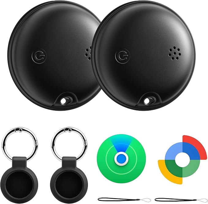 Magnetic Car Tracker, Smart Tracker Tag for Vehicle & Item Locators - Zero Monthly Fee, No Wiring, Real-Time Tracking, Compatible with Apple Find My & Google's Find Hub (Black 2-Pack Non-Magnetic)