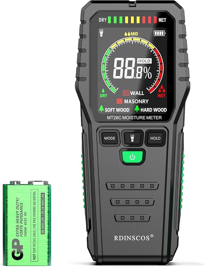 Pinless Moisture Meter Non-Invasive Digital Wood Moisture Tester | Water Leak Detector, For Wall, Lumber, Building, Firewood, Humidity Tester,Built in Flashlight