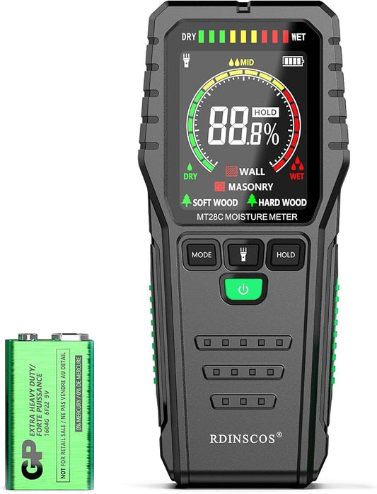 Pinless Moisture Meter Non-Invasive Digital Wood Moisture Tester | Water Leak Detector, For Wall, Lumber, Building, Firewood, Humidity Tester,Built in Flashlight