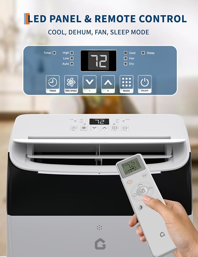 GarveeLife Portable Air Conditioner,12,000 BTU for Rooms up to 550 Sq.Ft., Smart Compact AC Unit with Cooling, Dehumidifier, Fan, Remote Control and Window Kit, White