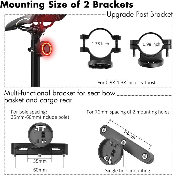 NineLeaf Bicycle Tail Light Rechargeable,Bike Tail Light with Alarm and Remote,Bike Alarms for Ebikes,IP65,113dB Alarms, Level 7 Sensitivity, Auto ON/Off Bike Tail Light with Smart Brake Lights