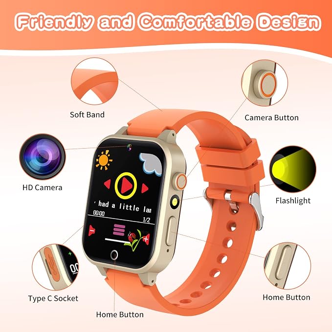 Cosjoype Kids Smart Watch Gift for Girls Age 3-12, 26 Games HD Touch Screen Kids Watches with Video Camera Music Player Learn Cards 12/24 hr Educational Toys Birthday Gifts for Girls Ages 4 5 6 7 8
