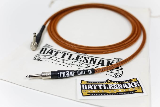 Rattlesnake Cable - 10 Foot Standard Copper Guitar Instrument Cable Straight to Right Angle 1/4-Inch Plugs
