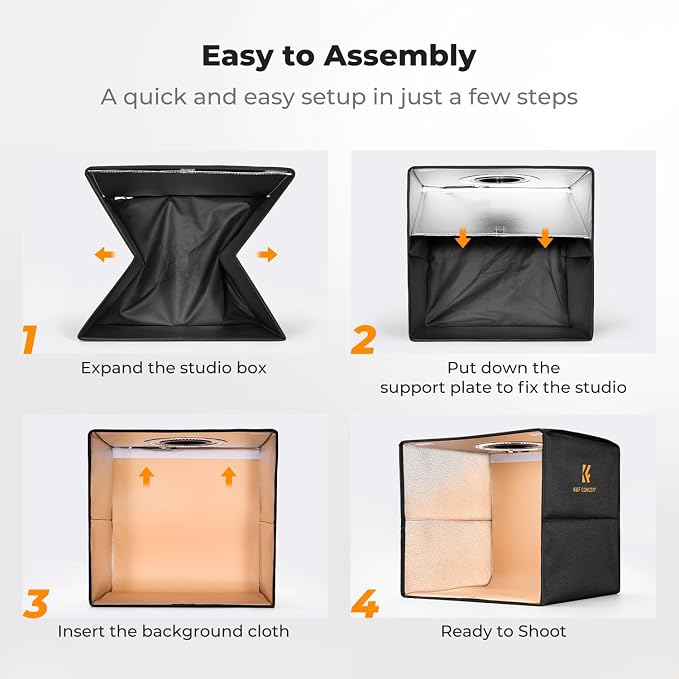 K&F CONCEPT Photo Studio Light Box - 16"x16" Shooting Tent, Light Box Photography with 120 LED Lights & 6 PVC Backdrops for Jewelry, Watch, Cosmetics & Small Product Photography