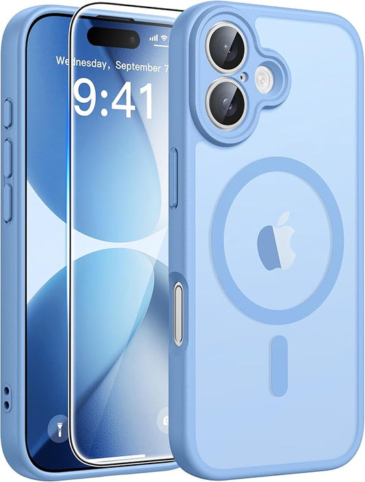 FNTCASE for iPhone 17 Case: [Compatible with Magsafe] Translucent Matte Cases with [Full Camera Protection] [Screen Protector] Military Grade Shockproof Protective Phone Cover - Light Blue