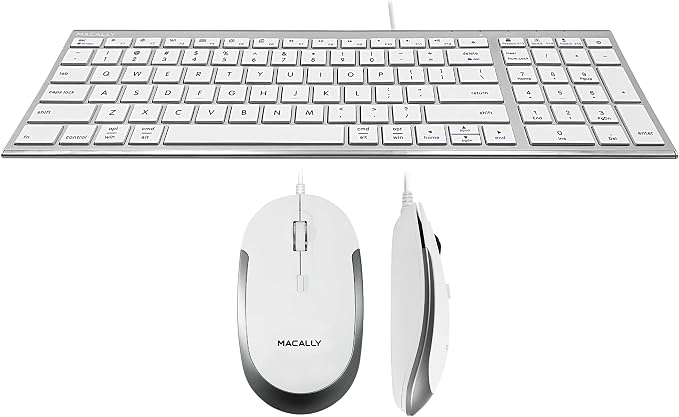 Macally Compact USB Keyboard and Mouse Combo, Uniquely Designed to Save Space