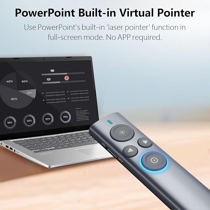 Norwii Presentation Clicker with Digital Pointer for TV LED LCD Screen, Presentation Remote, Slide Clicker, Wireless Presenter with Highlight, Magnify, Mouse Left Click - N95s Pro 32G(Green Light)