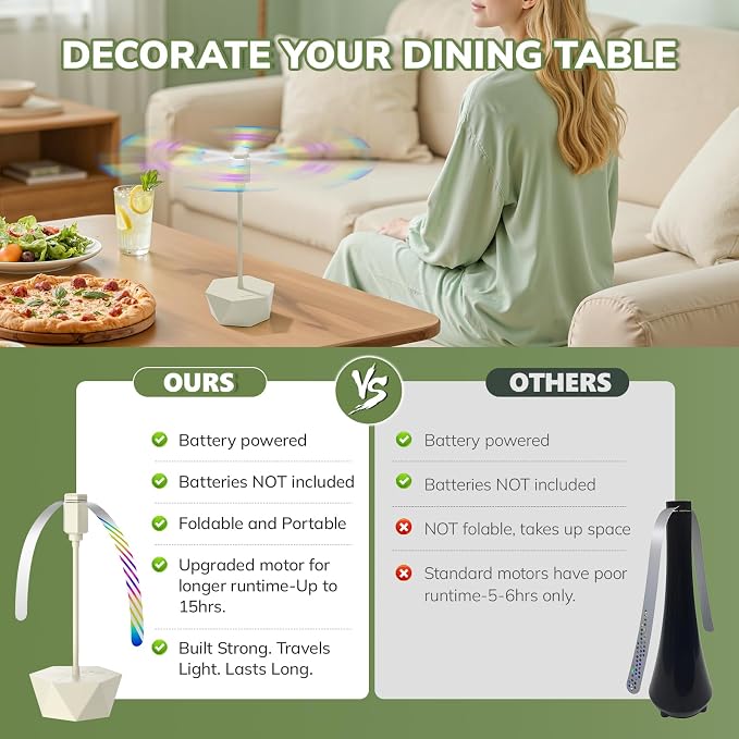 Grete Gotye Portable Battery Powered Fly Fans for Tables Up to 15 Hours Working Time, 6-Pack Indoor Outdoor Food Fan with Flexible Goose-Neck Blades for Home Restaurant Party Picnic Patio BBQ, Beige