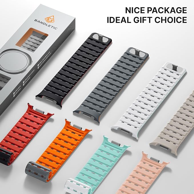 Bandletic Magnetic Silicone Band Compatible with Samsung Galaxy Watch 8 40mm 44mm / Watch 8 Classic 46mm 2025, No Gap Soft Breathable Replacement Strap for Men Women, White/Turquoise
