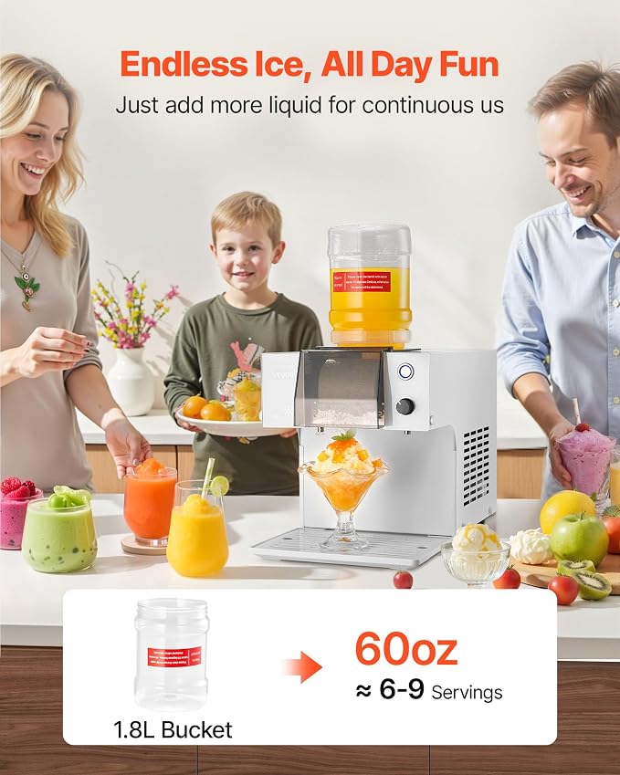 VEVOR Snowflake Ice Machine, 88LBS/24H Snowflake Ice Maker, Ice-Shaver Machine with Stainless Steel Blade, Electric Snow Cone Maker with 0.48 Gal Tank, 90S Fast Pre-Cooling, for Home & Small Gathering