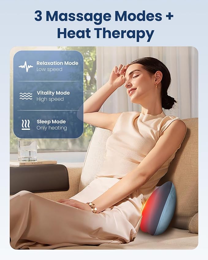 COMFIER [2026 Gift for Men,Women,Cordless Shiatsu Neck and Back Massager with Heat,Portable Massager Pillow with 3D Kneading Deep Tissue, Soothes Muscle Tension at Home, Office, Travel