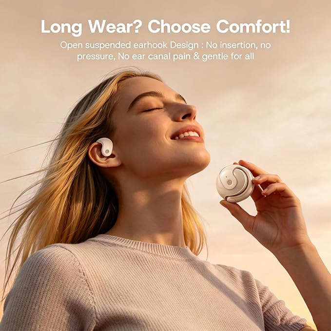 Over Open Ear Earbuds Wireless Bluetooth Open Ear Headphones Air Conduction Earbuds that Don't Go in Your Ear with Awareness of Surroundings with Over-Ear Hooks