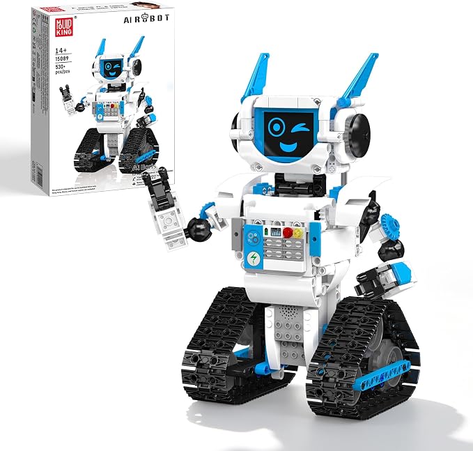 Mould King AI Robot Building Block Set, 530PCS Smart Interactive Robot with GPT Voice Control, Expressive LED Face, APP Control, STEM Educational Toy for Age 14+/Adults-Blue