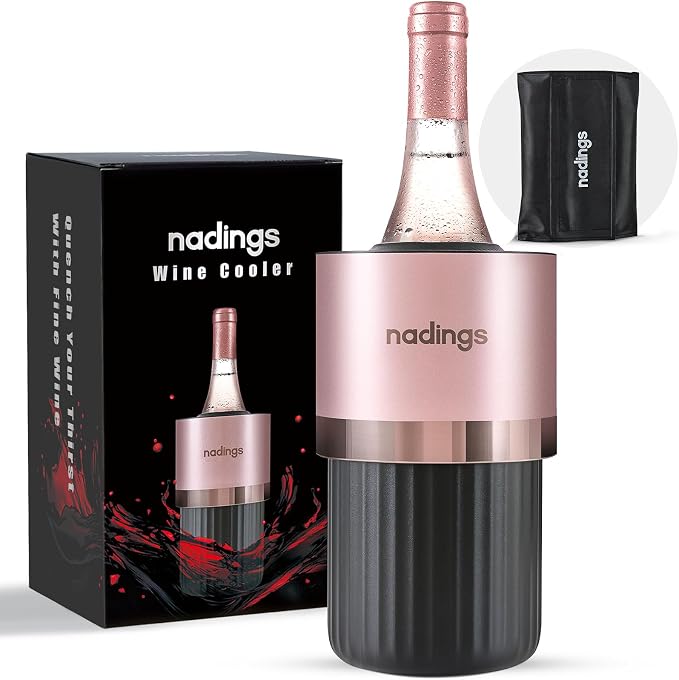 Iceless Wine Chiller, Keeps Cold 6+ Hours, Fits Most Wine Bottles | Vacuum Insulated, 18/8 Stainless Steel, Portable, Fits Most Standard 750ml Wine & Champagne Bottles, Rose Gold