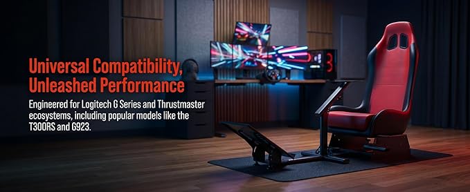 Sim Racing Cockpit with Seat | Compatible with G29 G920 G923 T248X T248 T300RS TX F458 T500RS| Easy to Install Racing Wheel Stand for PS5, Xbox, PC Gaming (Black/Red)