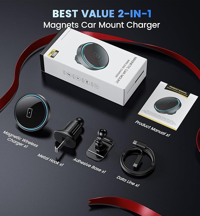 Magnetic Wireless Car Charger - Car Mount Charger for iPhone 17Pro Accessories,Magnetic Phone Holder for iPhone 16Pro Max/16e/15/14/13/12
