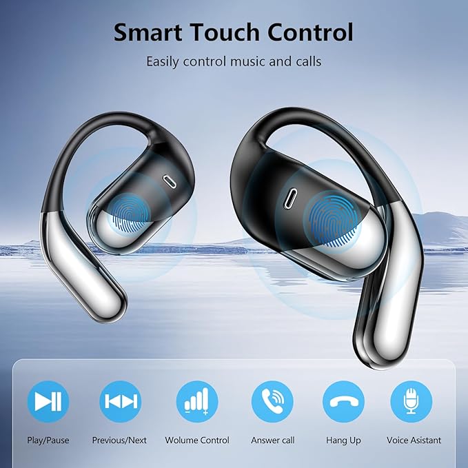Open Ear Clip Wireless Earbuds Bone Conduction Headphones, Bluetooth Built-in Mic, Waterproof, LED Display Charging Case,Ear Hooks Ear Buds, Ultra-Comfort Design for Running/walking/office/workout