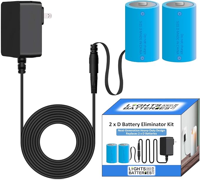 2 x D Next-Generation Heavy-Duty Battery Replacement Eliminator Kit for Toys, Flameless Candles & Other Electronic Devices