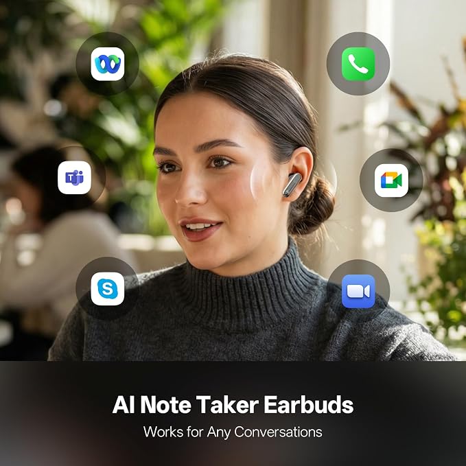 Nano+ AI Voice Recorder Earbuds: Pocket Note Taker for Meetings, Calls & Lectures. Real-time Transcription, 45dB Hybrid ANC, AI Assistant for Productivity, AES-256 Secure, Silver