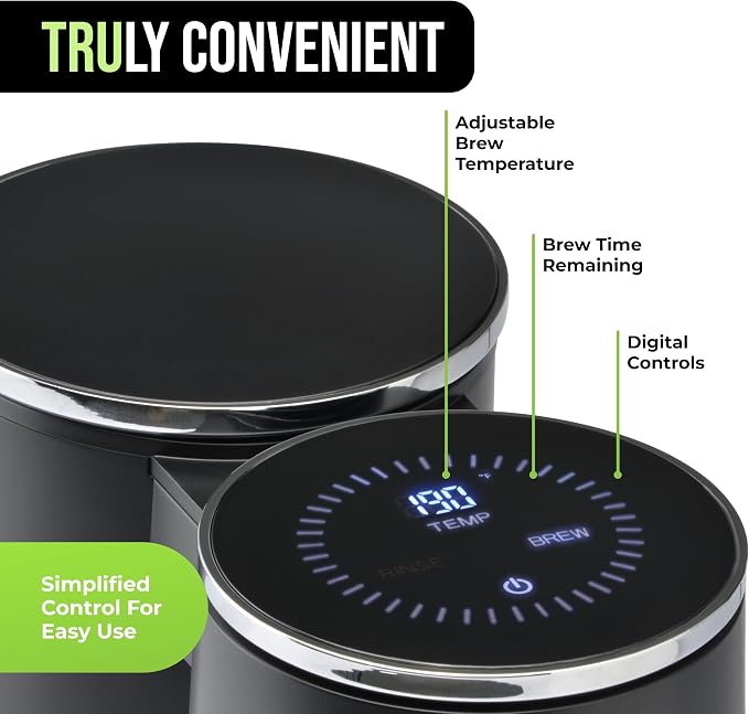 Tru Automatic Pour Over Coffee Maker with Digital Controls - Auto Coffee Maker with Plastic Cone Dripper - Coffee Brewer for Household Use