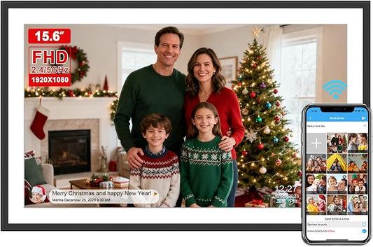 15.6inch WiFi Digital Picture Frame 1920x1080 FHD IPS Touch Screen, Send Photo or Videos via App or Email, 32GB Storage, Support USB Drive/SD Card Extend Storage,Auto-Rotate, Wall Mountable