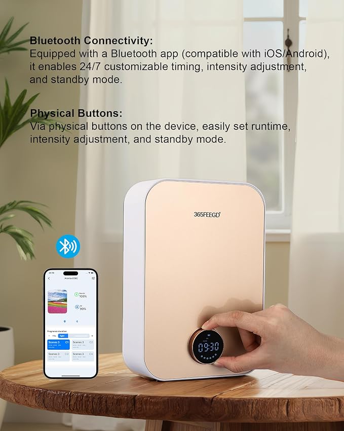 Home Diffuser|150ml Large Capacity Essential Oil Diffuser|Smart Bluetooth Controlled Pure Essential Oil Diffuser|24/7 Customizable Settings (White Gold)