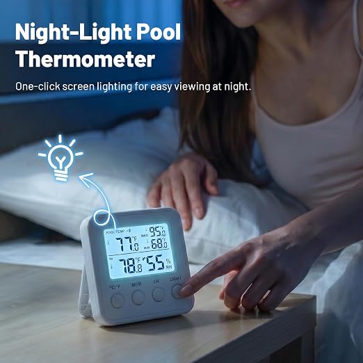 Wireless Pool Thermometer Floating with Indoor Receiver, IP67 Waterproof Digital Water Temperature Sensor with Backlight Screen, 260ft Range Remote Monitor for Pool, Hot Tub, Spa, and Indoor Humidity