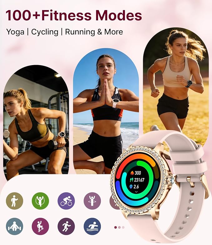 LIGE Smart Watches for Women,1.32" HD Fitness Tracker Watch with Answer/Make Call,AI Voice Control,Heart Rate/Calories/SpO2 Monitor 100+ Sport Modes Ladies Smartwatch for Android iOS 2 Straps Gold