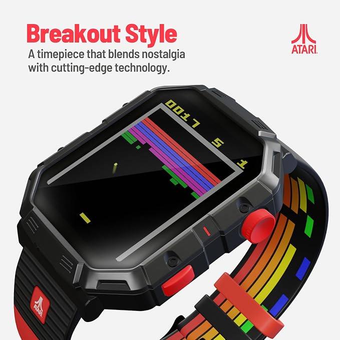 Atari 2600, Retro Gaming Smart Watch with Selective Tech, All Day Fitness Tracker, Built-in Centipede™, Pong™, Missile Command™, Super Breakout™, IP68 Water Resistant