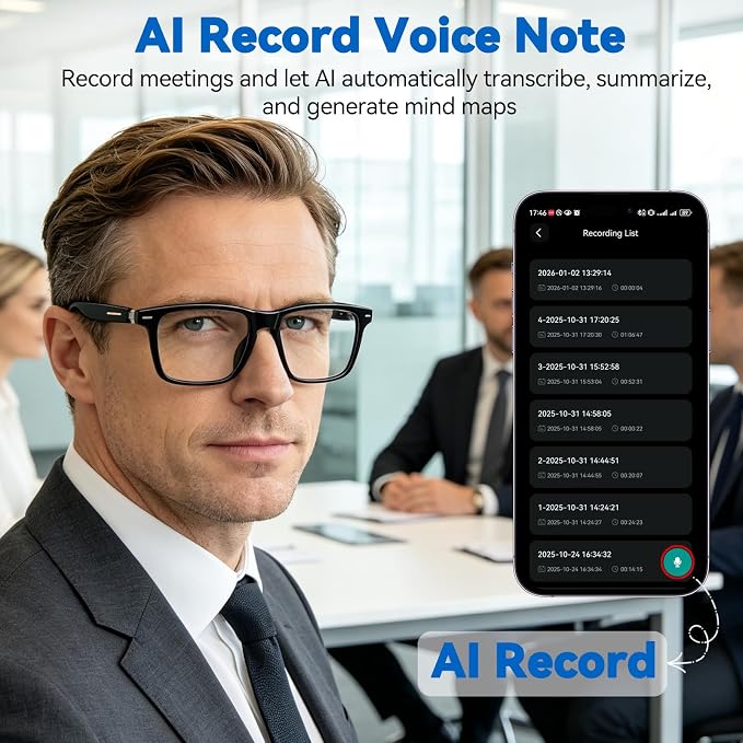 AI Smart Glasses for Men & Women – Bluetooth Glasses w/ 164 Languages Translation, Photochromic Lenses, Music & Hands-Free Calls, UV & Blue Light Protection for Sports Travel Driving Business