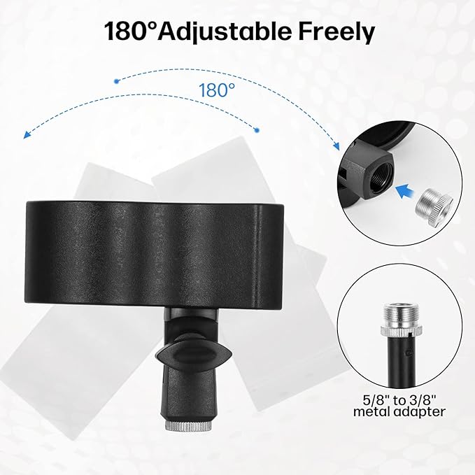 BILIONE 4pcs Versatile Microphone Clip, Adjustable Mic Holder for Microphones with Outer Diameter Range 1.26" from 2.3", with 5/8" Male to 3/8" Female Screw Adapter(Black)