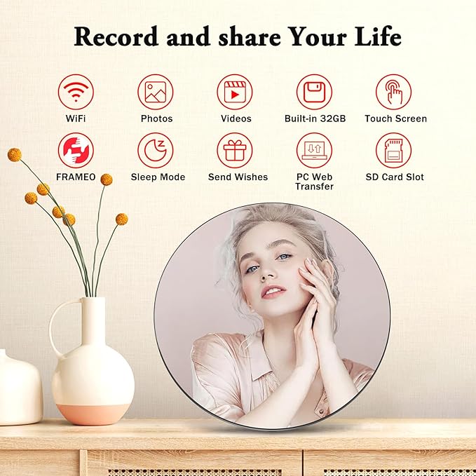 Frameo Digital Picture Frames WiFi Digital Photo Frame 10.1 Inch Smart Mirror IPS HD Touch Screen, 32GB, Easily Share Photos/Videos Through The Frameo APP, Decorating a House is Also a Great Gift