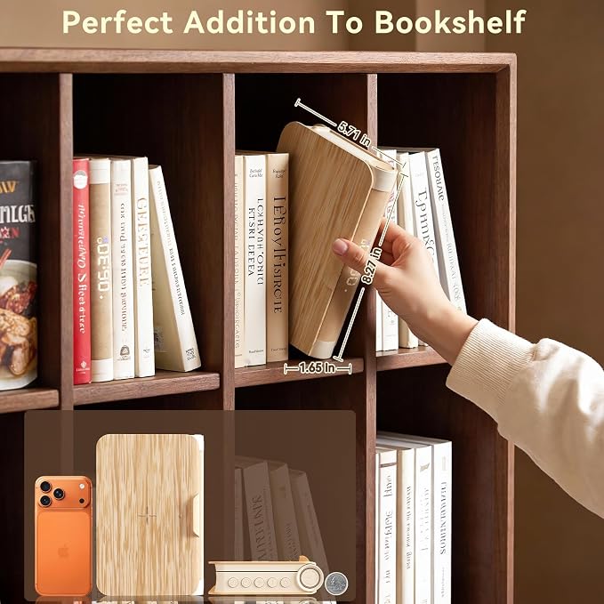 Vivilumens Alarm Clocks Bluetooth Speaker Dual Charging Wireless Bedside Lamp Night Light for Adults Teens with Book Shape Sunrise Wake Up Light for Bedroom Home Decor Gifts for Father（Wooden Grain）
