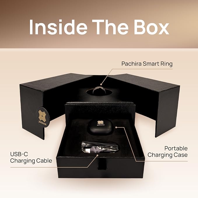 Pachira Smart Ring, Dual 14K Gold Inlays, Fitness/Sleep/Stress/Heart Rate/SpO2 Tracker, No App Subscription, 7-Day Battery Life, Size Before You Buy, Black (US Size 8.25)