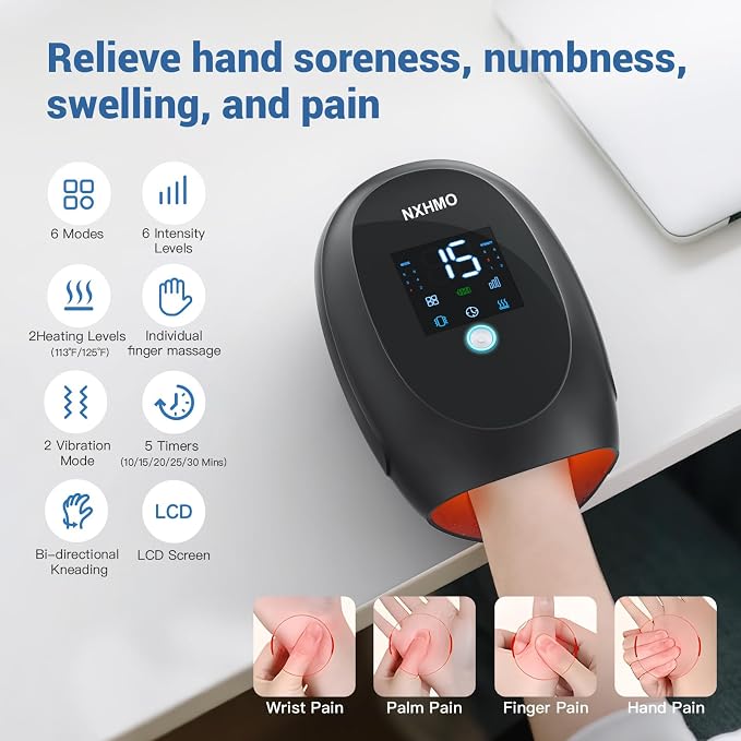 Hand Massager with Heat and Compression,Hand & Wrist Massager for Arthritis and Carpal Tunnel Pain Relief