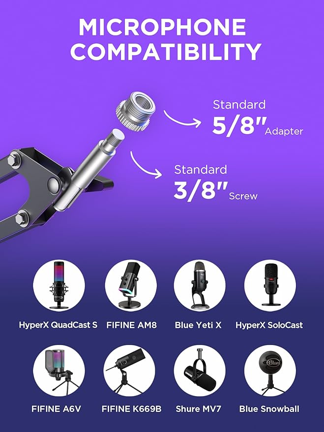 InnoGear Mic Stand Set, Boom Arm & Boom Arm with Cable Management Channels Height Riser for Blue Yeti FIFINE AM8 K669B HyperX QuadCast S SoloCast AT2020 Shure SM7B MV7 and Other Mics