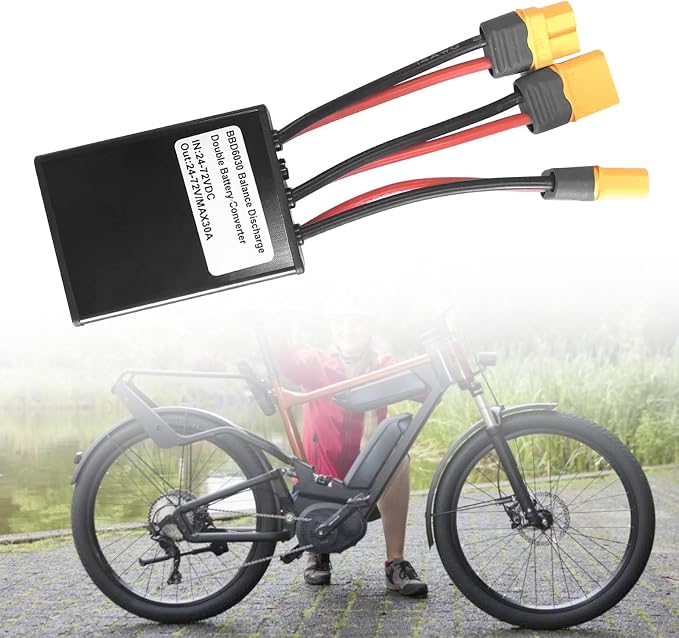 Dual Battery Connector, 20V-72V DC E-Bike Dual Battery Discharge Converter XT60 Port Adapter Battery Capacity Double Battery Pack Switch Balancer (30A)
