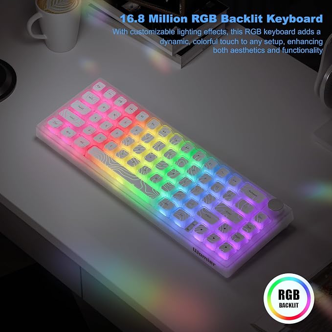 Womier 60% Keyboard Gaming, Wireless Mechanical Creamy Keyboard with QMK/VIA, Topographic Hot-Swappable BT5.0/2.4G/USB-C RGB Key Board Double-Layer Clear Keycaps for Mac/Win/Gaming (Q61 V2)