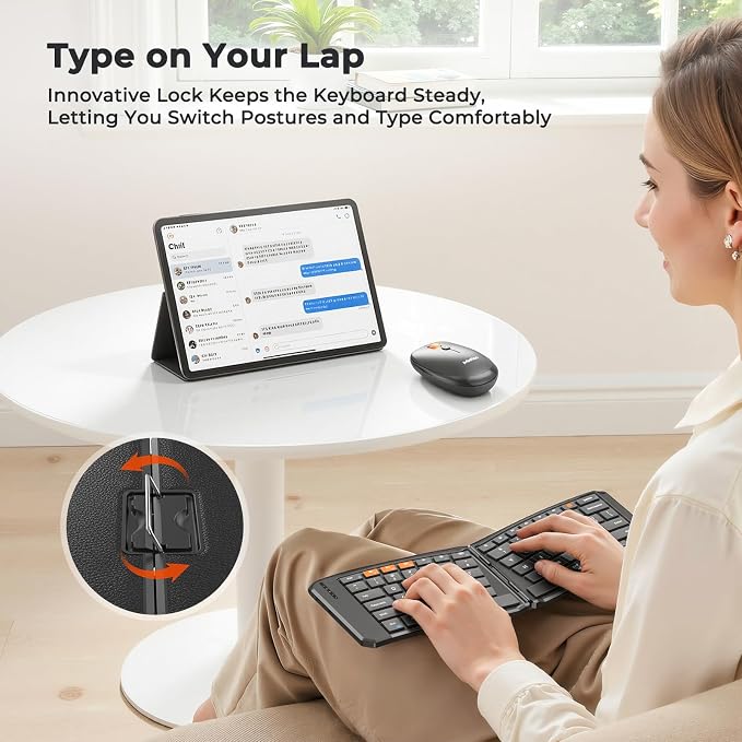 MEETION Ergonomic Foldable Keyboard and Mouse, Portable Bluetooth Keyboard and Mouse for Business Travel, Ultra-Thin Folding Wireless Keyboard Mouse for Windows/Mac/iOS/Andriod, C9880