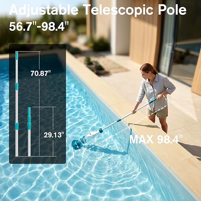 Starrybot 2026 Upgraded Cordless Pool Vacuum for Above Ground Pools, Dual Modes High-Flow/Strong-Suction, 19 GPM, 90 Mins Runtime, Handheld Pool Cleaner with Telescopic Pole, 3 Filter Bags