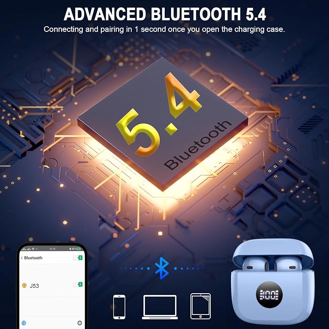 Wireless Earbuds, 2026 Bluetooth Headphones 5.4 HiFi Stereo, in-Ear Ear buds with 4 ENC Noise Cancelling Mics, 40H Playtime Sport Ear Buds with Charging Case, IP7 Waterproof Earphones with LED Display