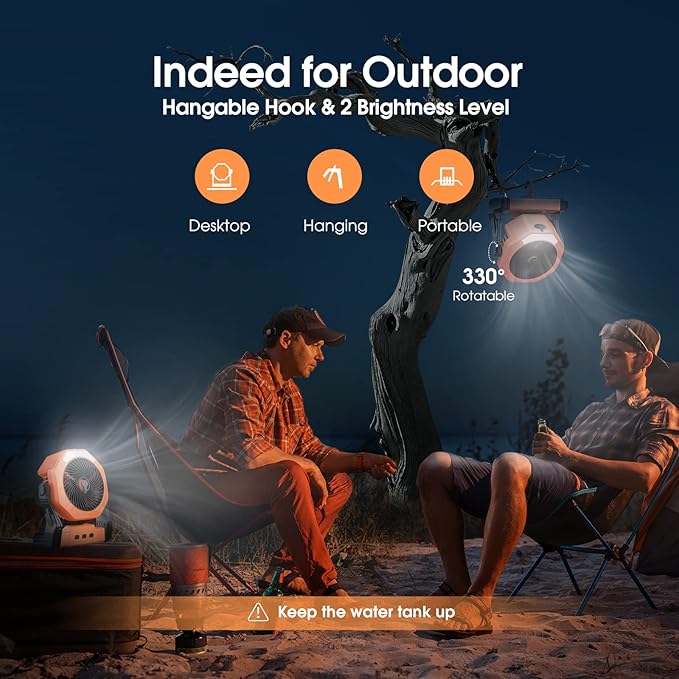 Ausic Portable Misting Fan for Outdoor Cooling, [24-90Hrs] Battery Powered Mist Fans with Water Misters & LED Lantern, 8-Inch, 250mL Tank, for Patios, Home, Outside, Camping, Outdoor&Indoor Use