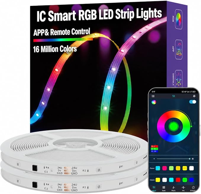MFWW 32.8FT Strip Lights, Smart IC RGB LED Lights Multiple Colors on One Line, App+Remote Control, Timing, Multimodal, Music Sync, Color Changing Lights for Bedroom, Party Home Decor