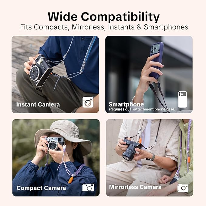 PGYTECH Camera Shoulder Strap Slim Trendy Style, Quick Release Braided Rope Camera Strap Holds 66.1lb, Adjustable Neck Straps for Compact Camera/Mirrorless/Phone for Young Photographers, Mystic Blue