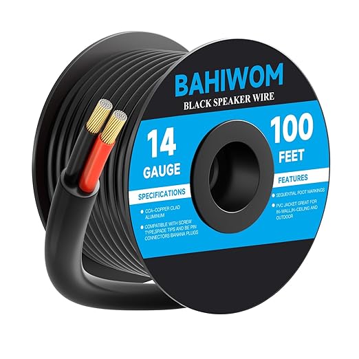14 Gauge Speaker Wire 100 Feet CL3 Related CCA Black Cable with 2 Conductors for Outdoor Direct Burial Backyard Garden Home Car in-Wall Speaker