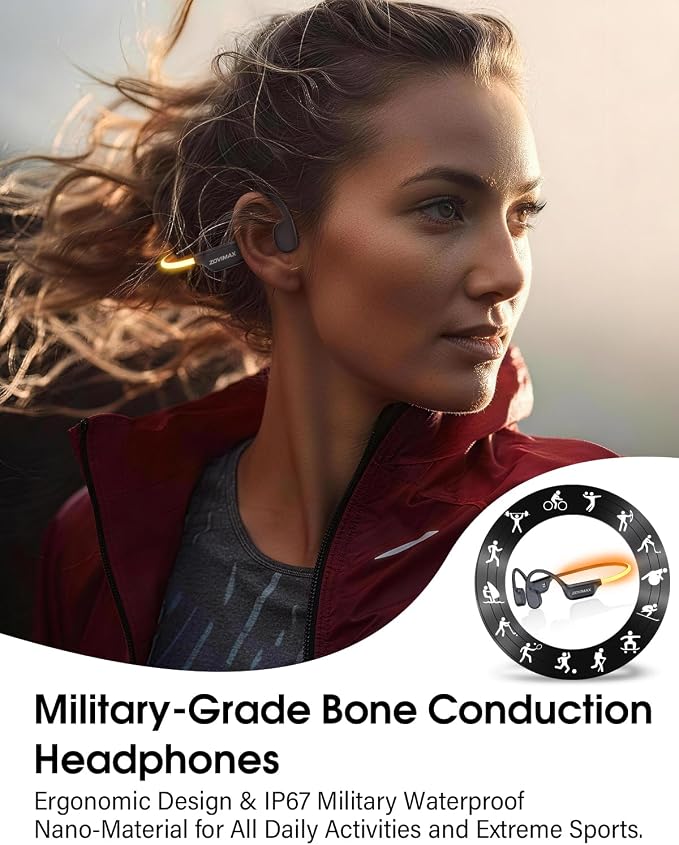 X500 Bone Conduction Headphones, Open Ear, LED Light, IP67 | Open-ear Bluetooth sports headset for running, cycling, workouts & outdoor use, with rear LED safety light and built-in mic