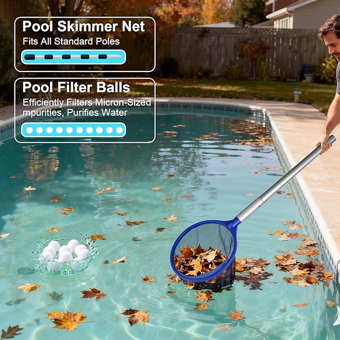 Upgraded Cordless Pool Vacuum with Telescopic Pole, 60 Min Powerful Suction & Large Head, Rechargeable Handheld Cleaner for Above Ground Pools, Inground Pools, Hot Tubs, and Spa