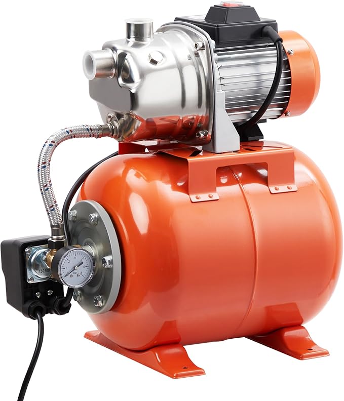 GarveeTech 1.6HP Shallow Well Pump with Pressure Tank, Stainless Steel, 115V Irrigation Pump, Automatic Water Booster Jet Pump for Home, Garden, Lawn