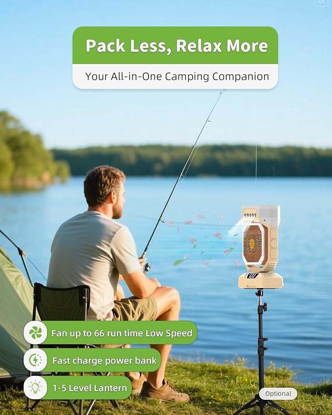 Weljoy Desk Fan 5 Sprayers Rechargeable Misting Fan for Camping & Home – 5 Speed Portable Cooling Fan with Mist 560ml Water Tank Aromatherapy Diffuser Timer 27000mAh Fast-Charging Battery(Biege)